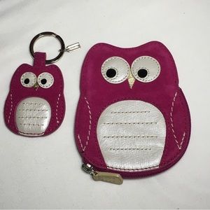 Coach Pink Leather Owl Key Fob & Coin Pouch